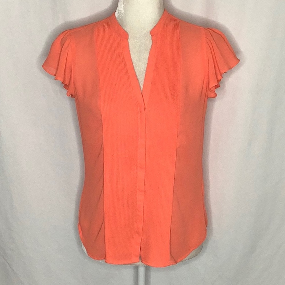 H&M Orange Button Down Blouse With Pintuck Detail Size 6